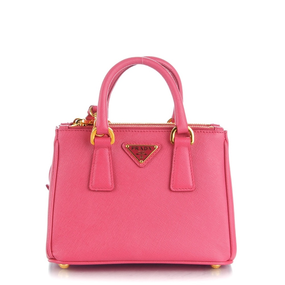 PRADA  Saffiano Mini Galleria Double Zip Tote Peonia